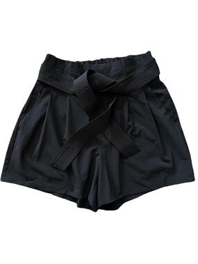 Athleta Skyline II Paperbag Shorts 4 Black Tie Waist High Rise Travel